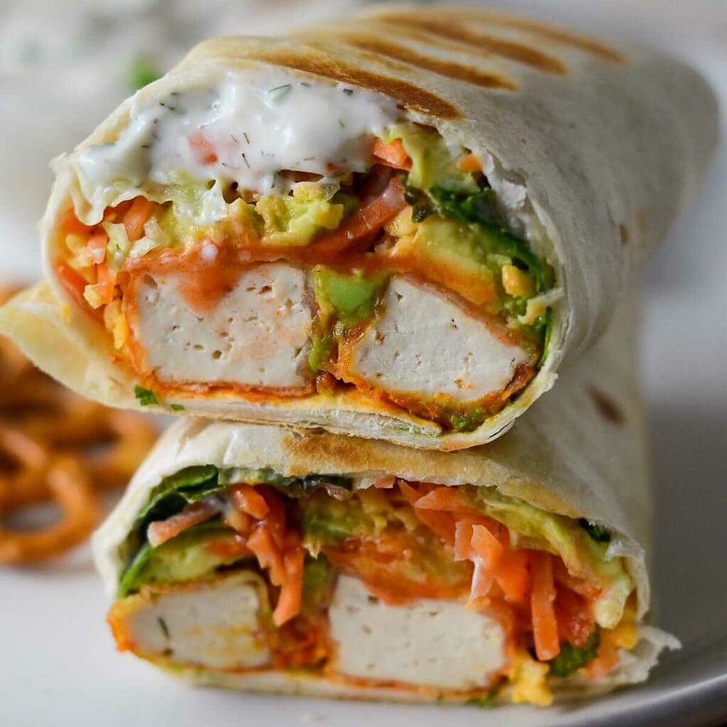 Buffalo Tofu Wrap with Easy Vegan Ranch
