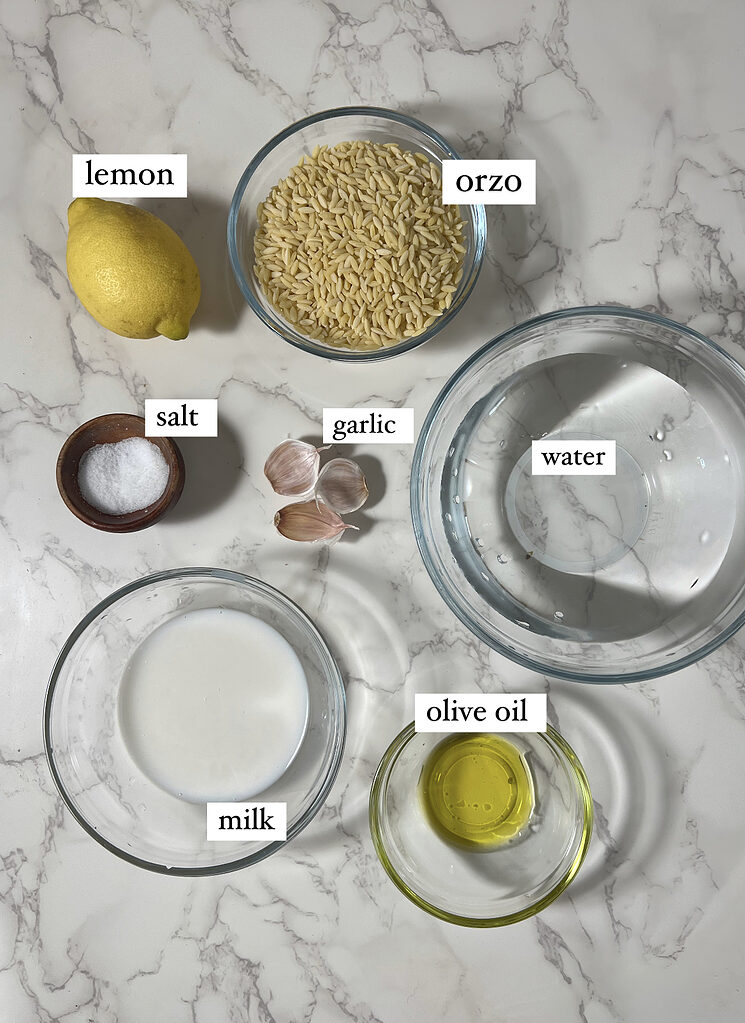 ingredients for creamy lemon garlic orzo