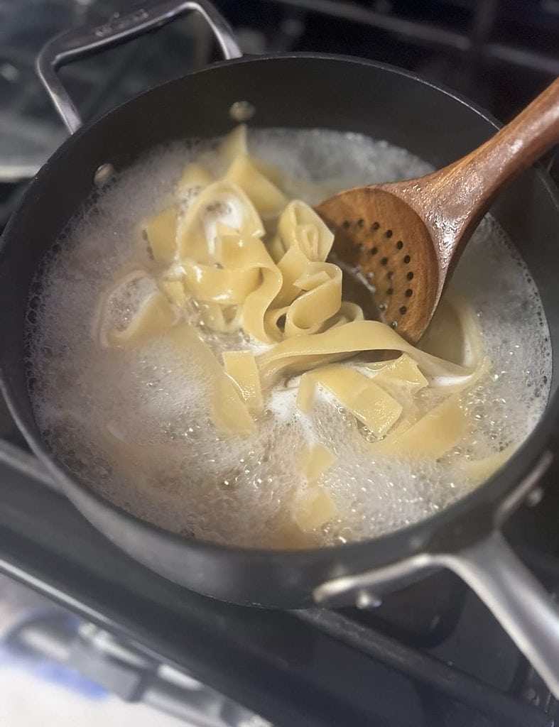 This is a photo of noodles boiling.