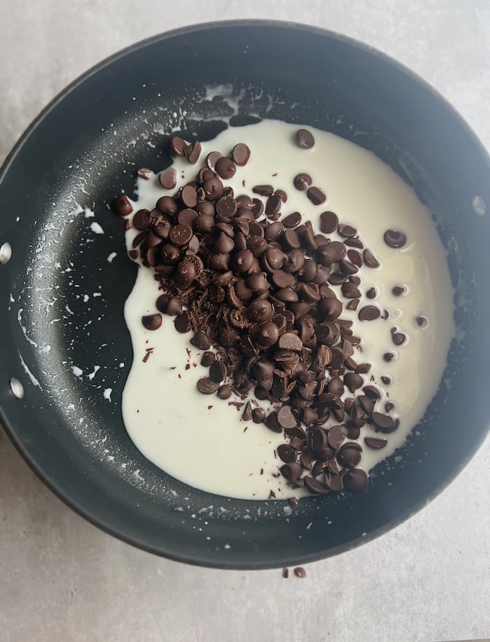 This is a picture of coconut milk and melted chocolate.
