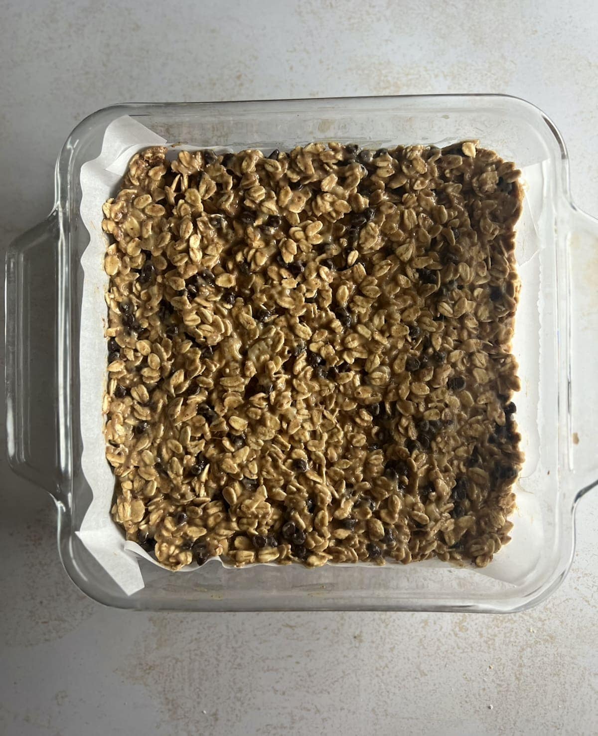 This is a photo of pre-cooked pb banana oatmeal bars.