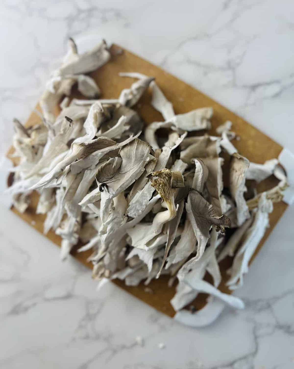 This is a photo of shredded oyster mushrooms.