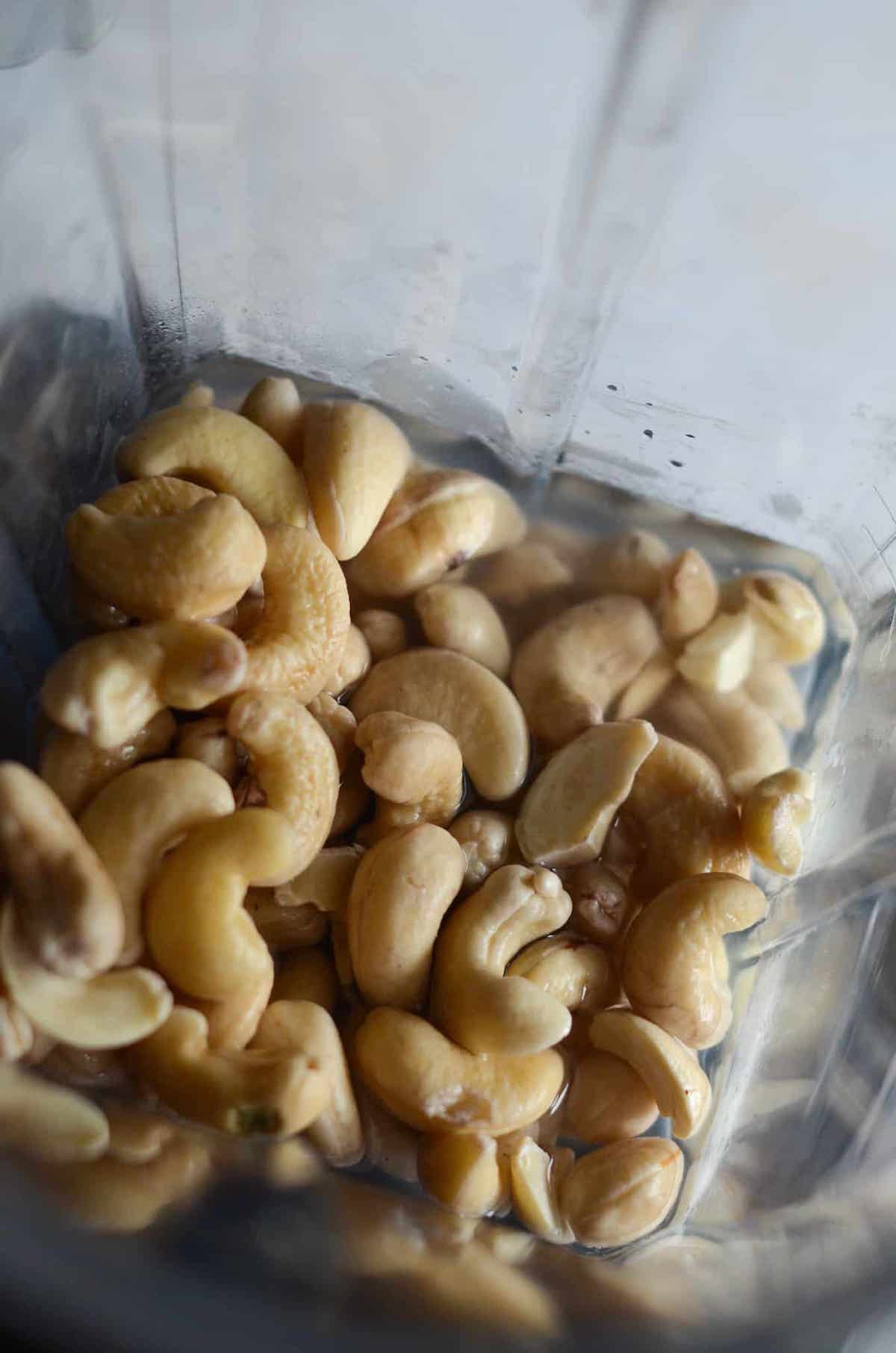 This is a photo of cashews in a blender.