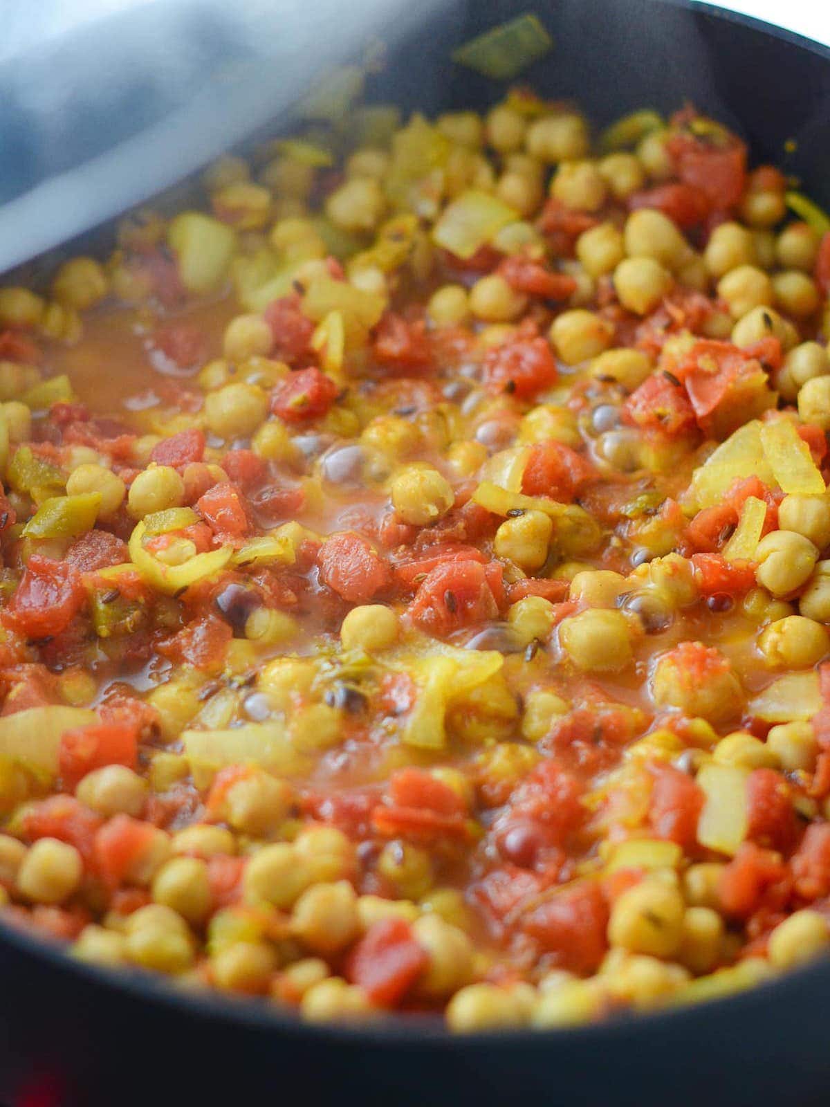This is a photo of the cooking chana masala.