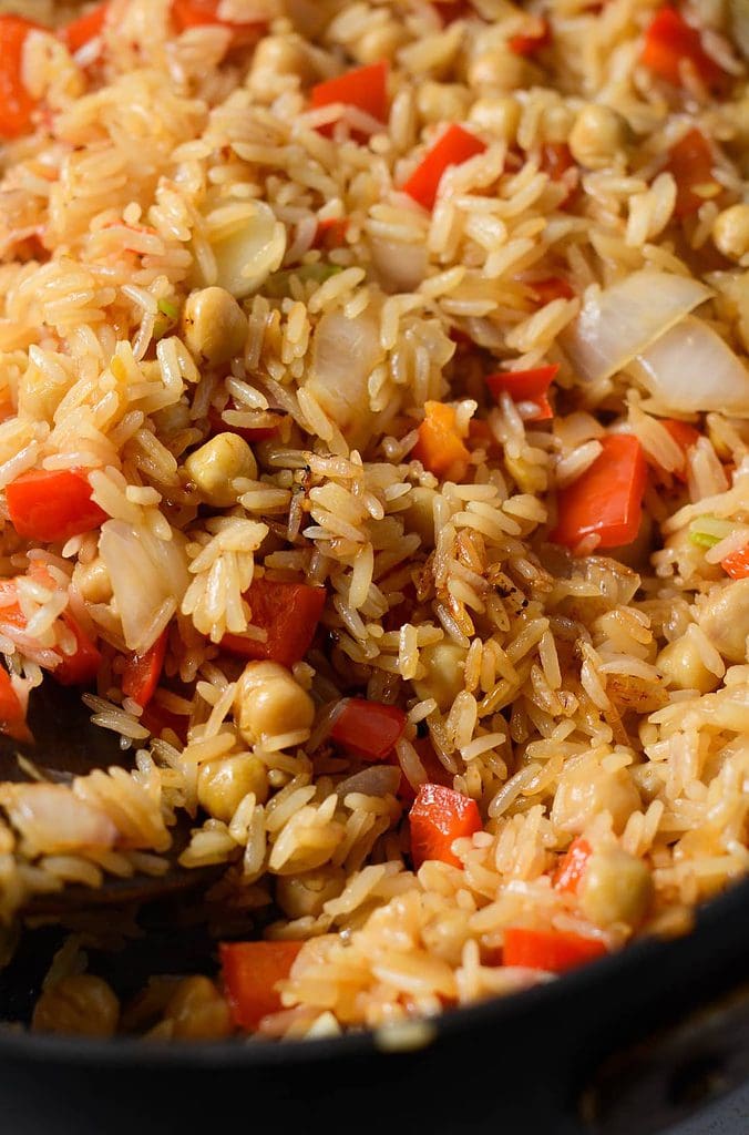 This is a photo of cooked fried rice with slightly browned rice kernels.