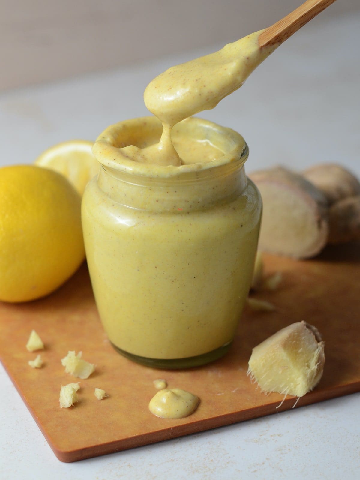 This is a photo of creamy lemon ginger dressing. 