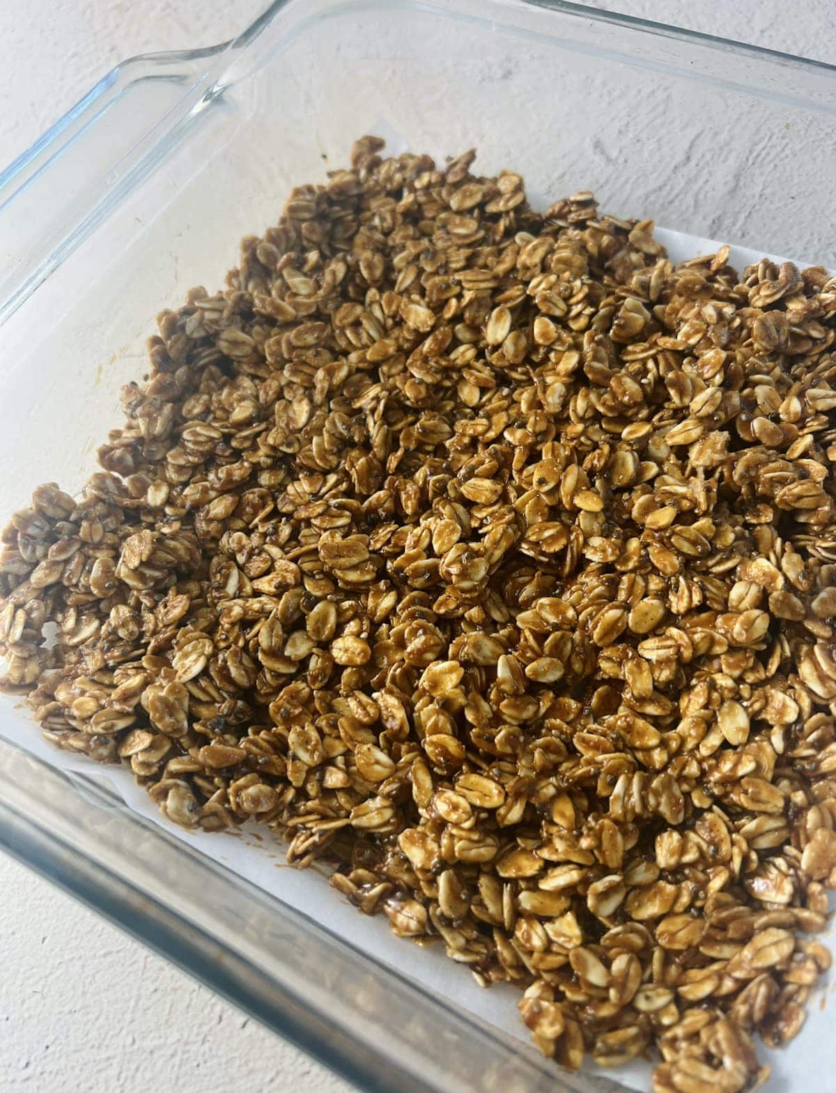 This is a photo of granola base in a pan.