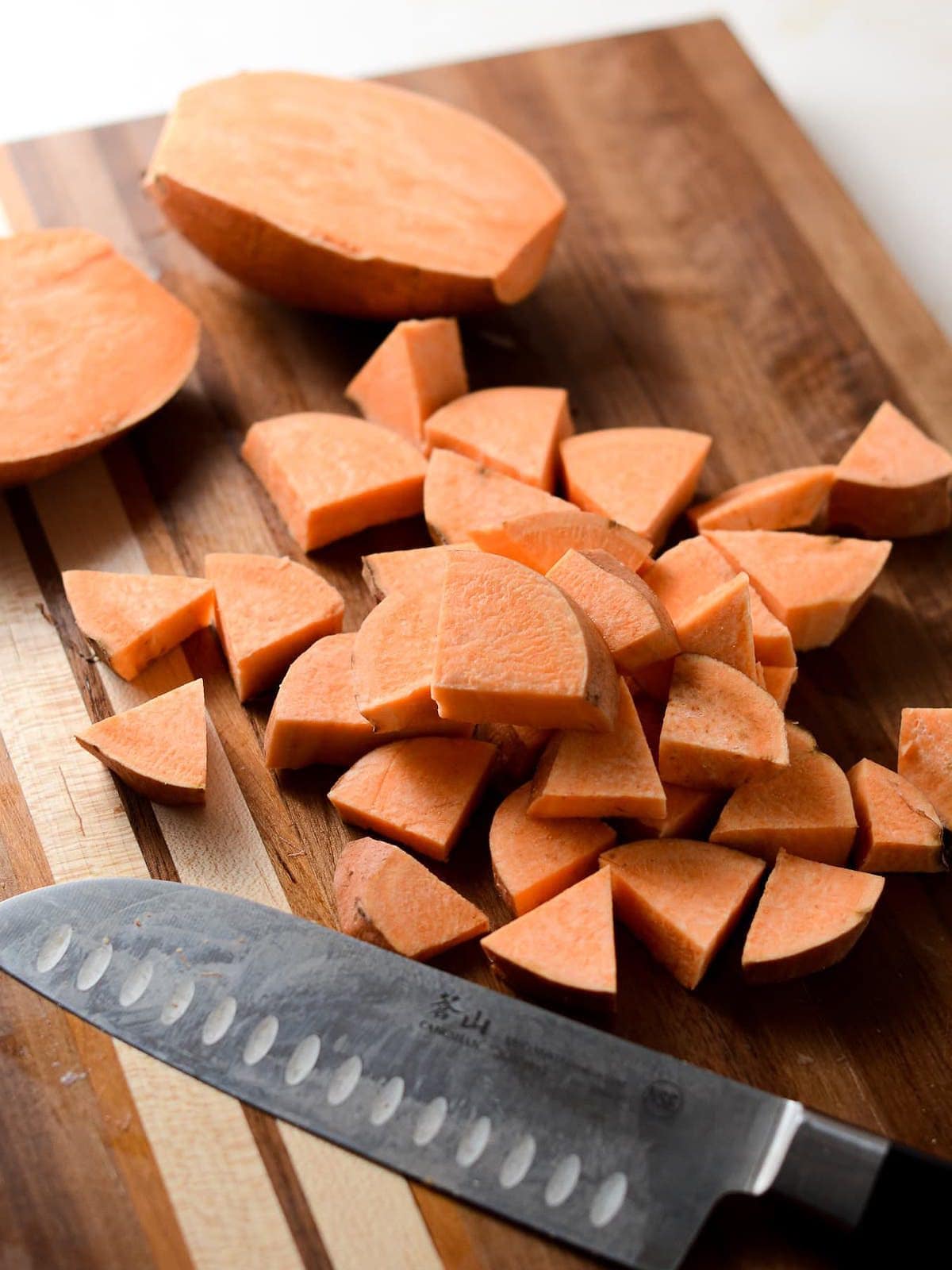 This is a photo of chopped sweet potatoes.