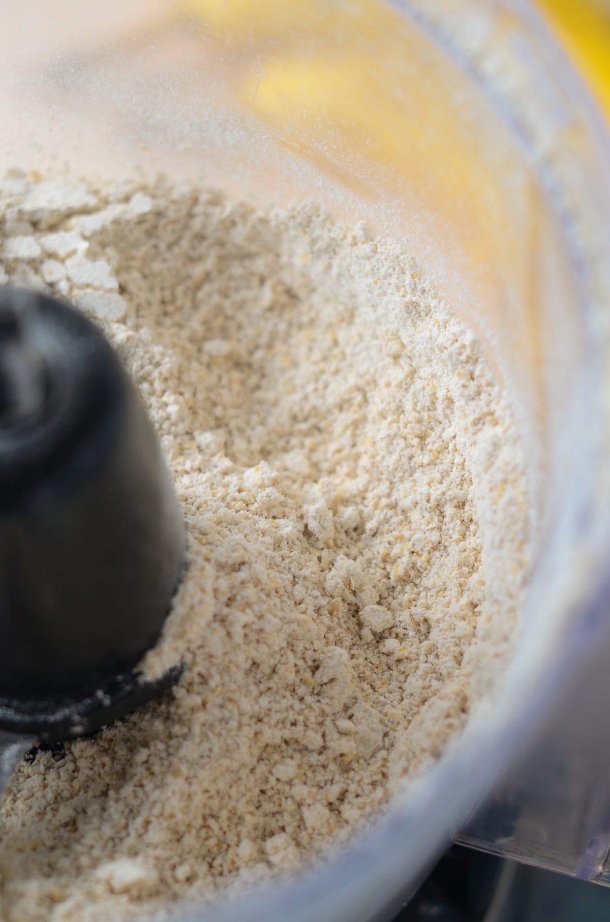 This is a photo of oat flour in a food processor.