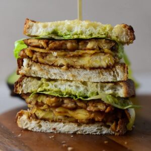 This is a photo of the tempeh sandwich (cross section of the inside).
