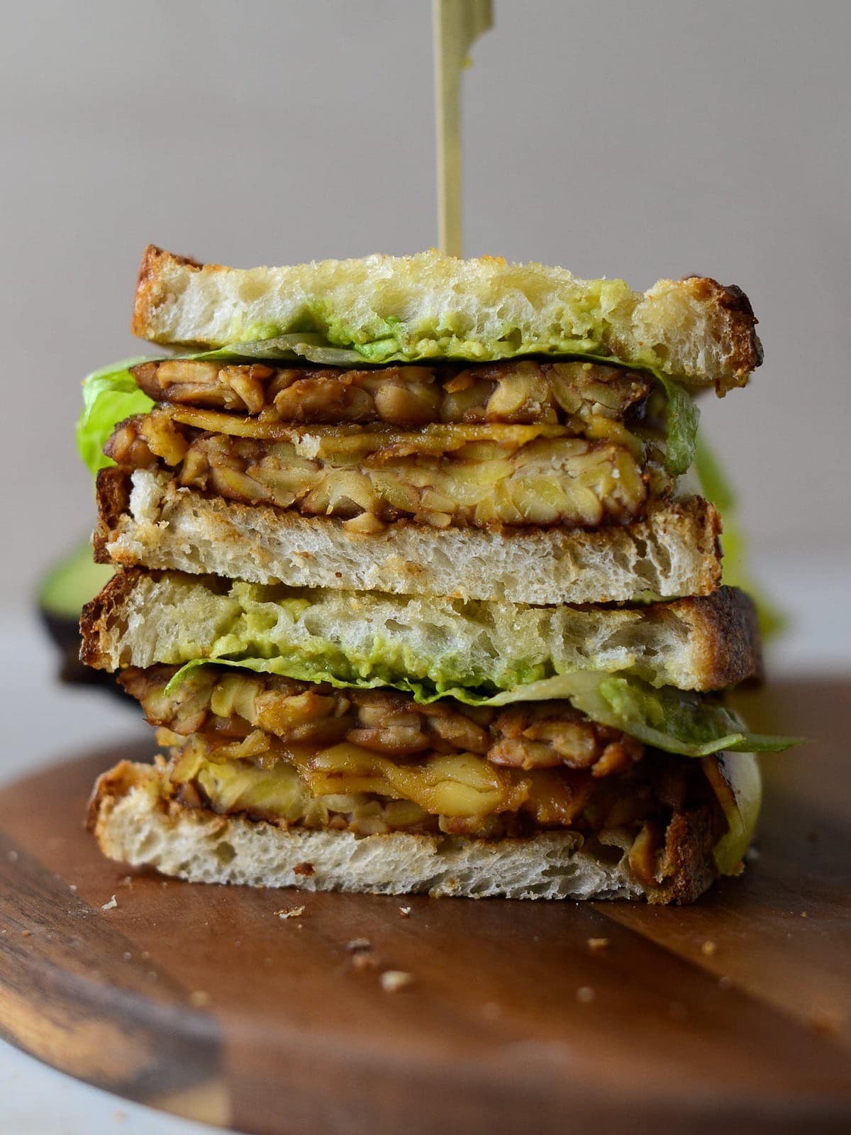 This is a photo of the tempeh sandwich (cross section of the inside).