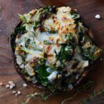 This is a photo of the air fryer portobello mushroom stuffed with spinach and feta.