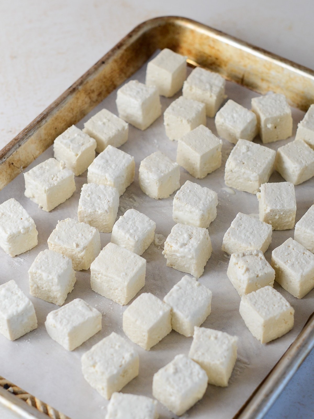 This is a photo of pre-cooked tofu cubes.