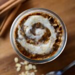 This is a photo of an aeriel shot of cinnamon roll overnight oats.
