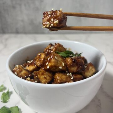 This is a photo of crispy asian air fryer tofu in a bowl.