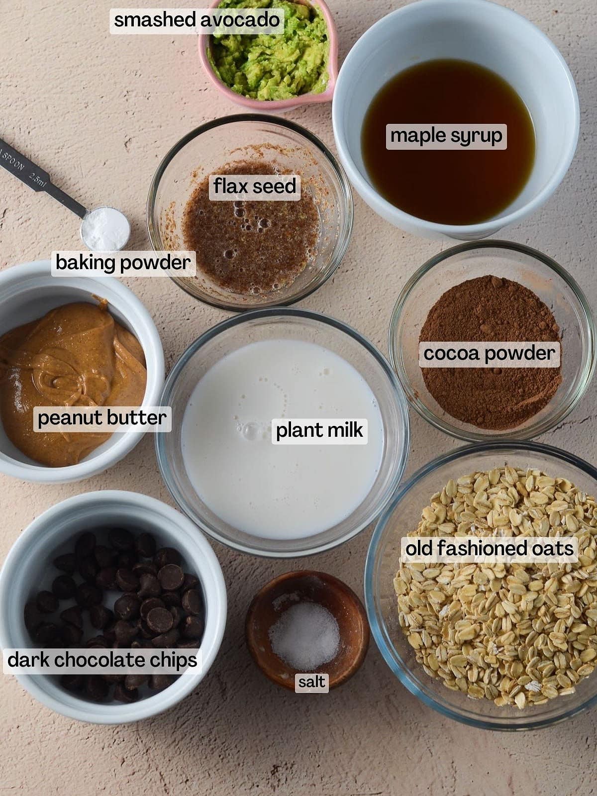 Ingredients for brownie baked oatmeal. 