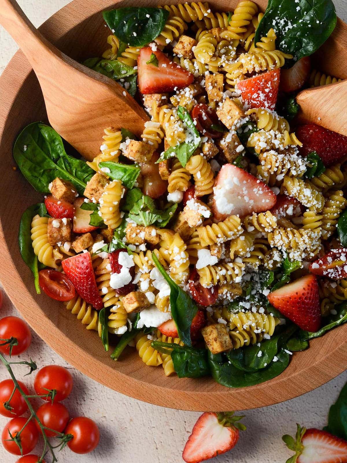 Strawberry balsamic tofu pasta salad