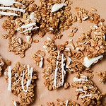 overhead shot of cinnamon roll granola clusters