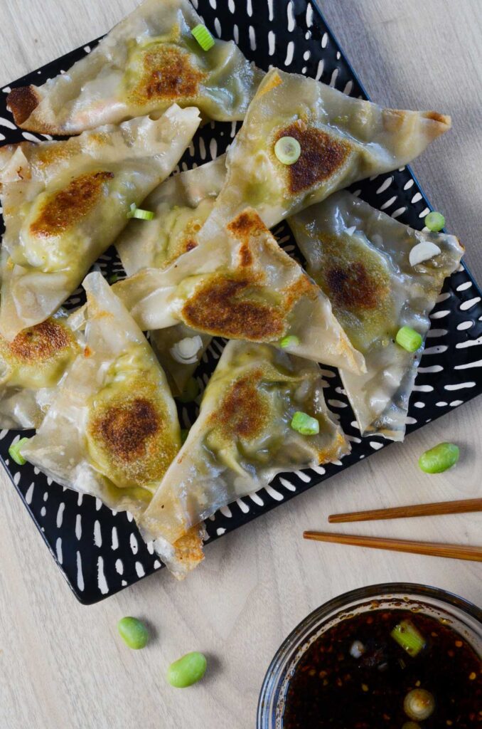 overhead shot of edamame dumplings