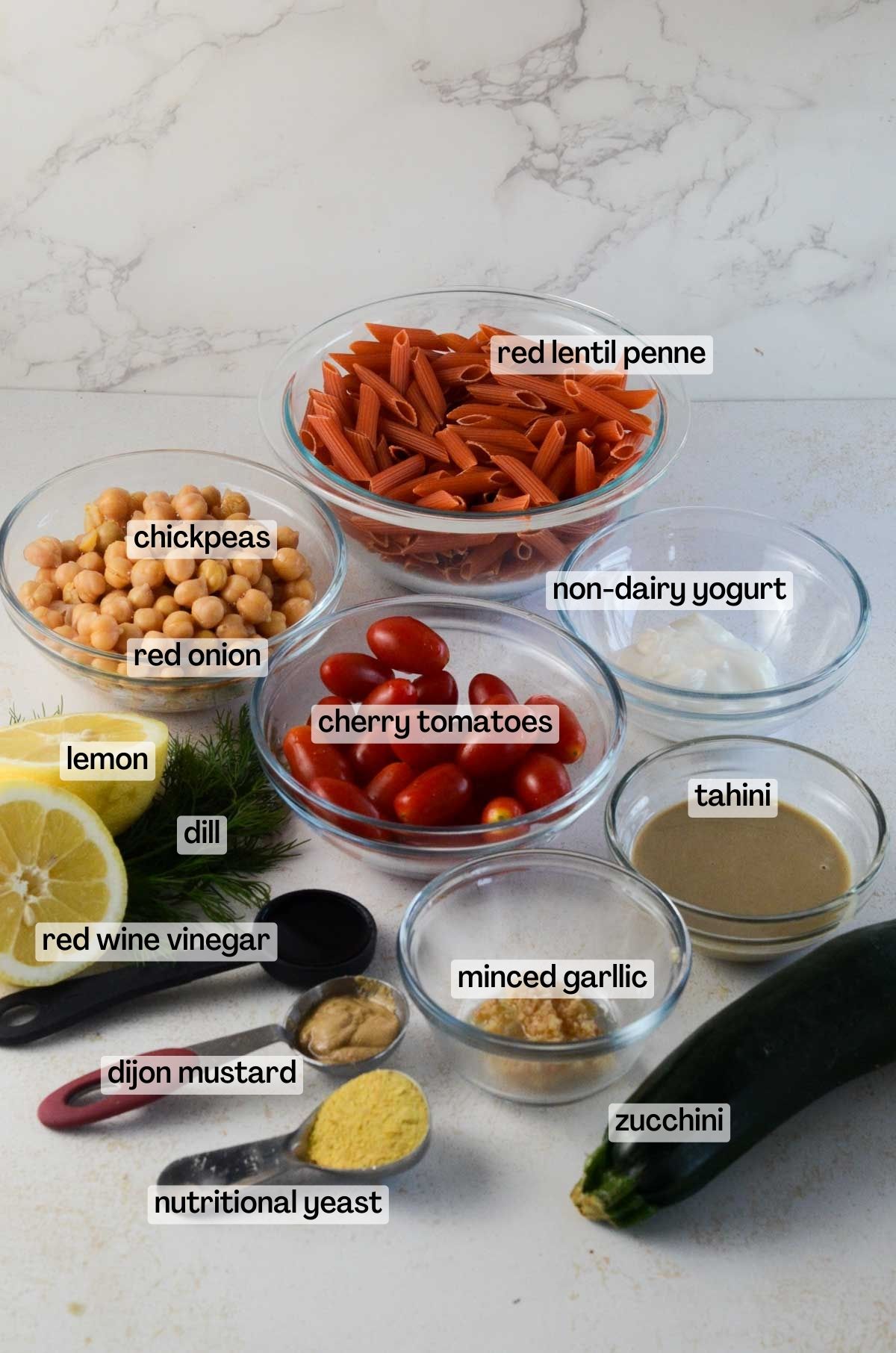 ingredients red lentil pasta salad