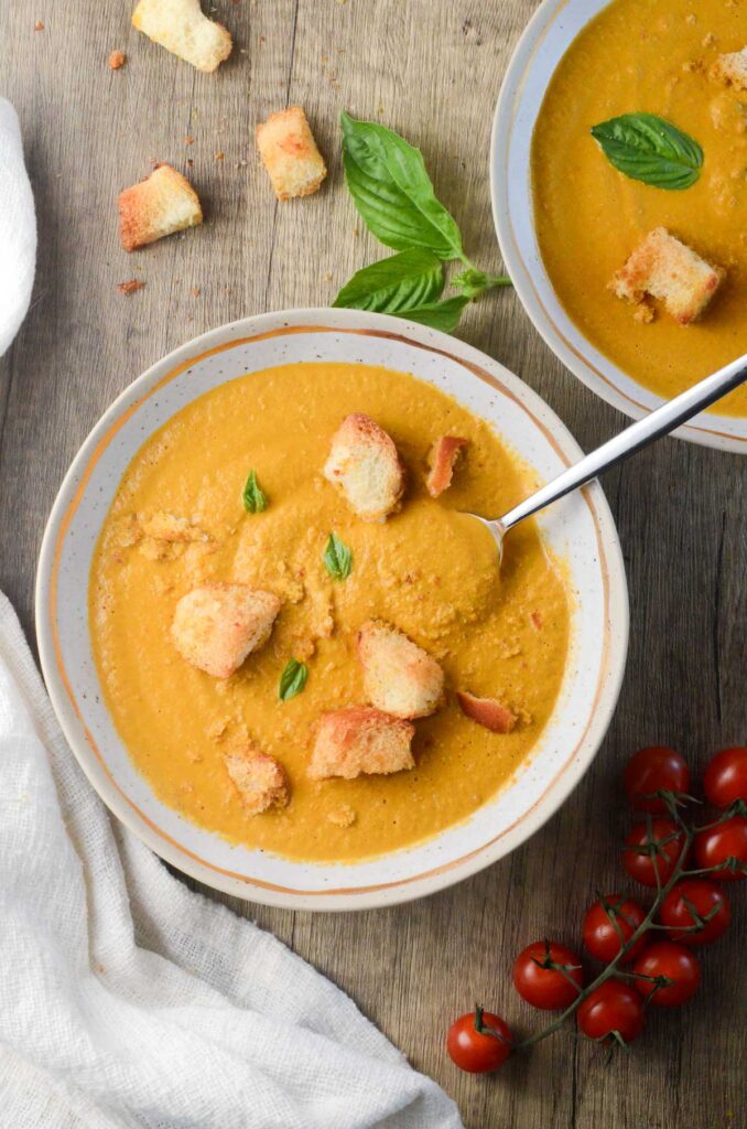 Creamy Tomato Carrot Soup with Basil