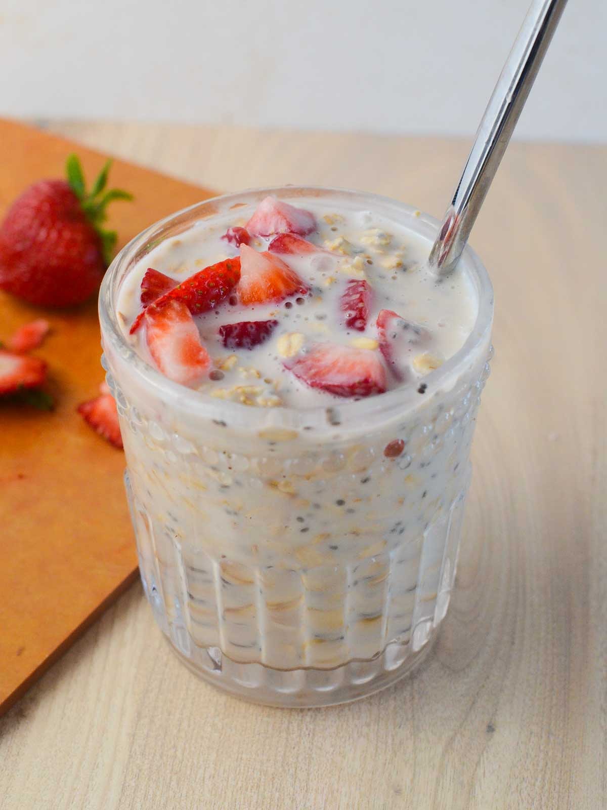 addition of strawberries to the strawberries & cream overnight oats