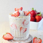 far away shot of strawberries & cream overnight oats