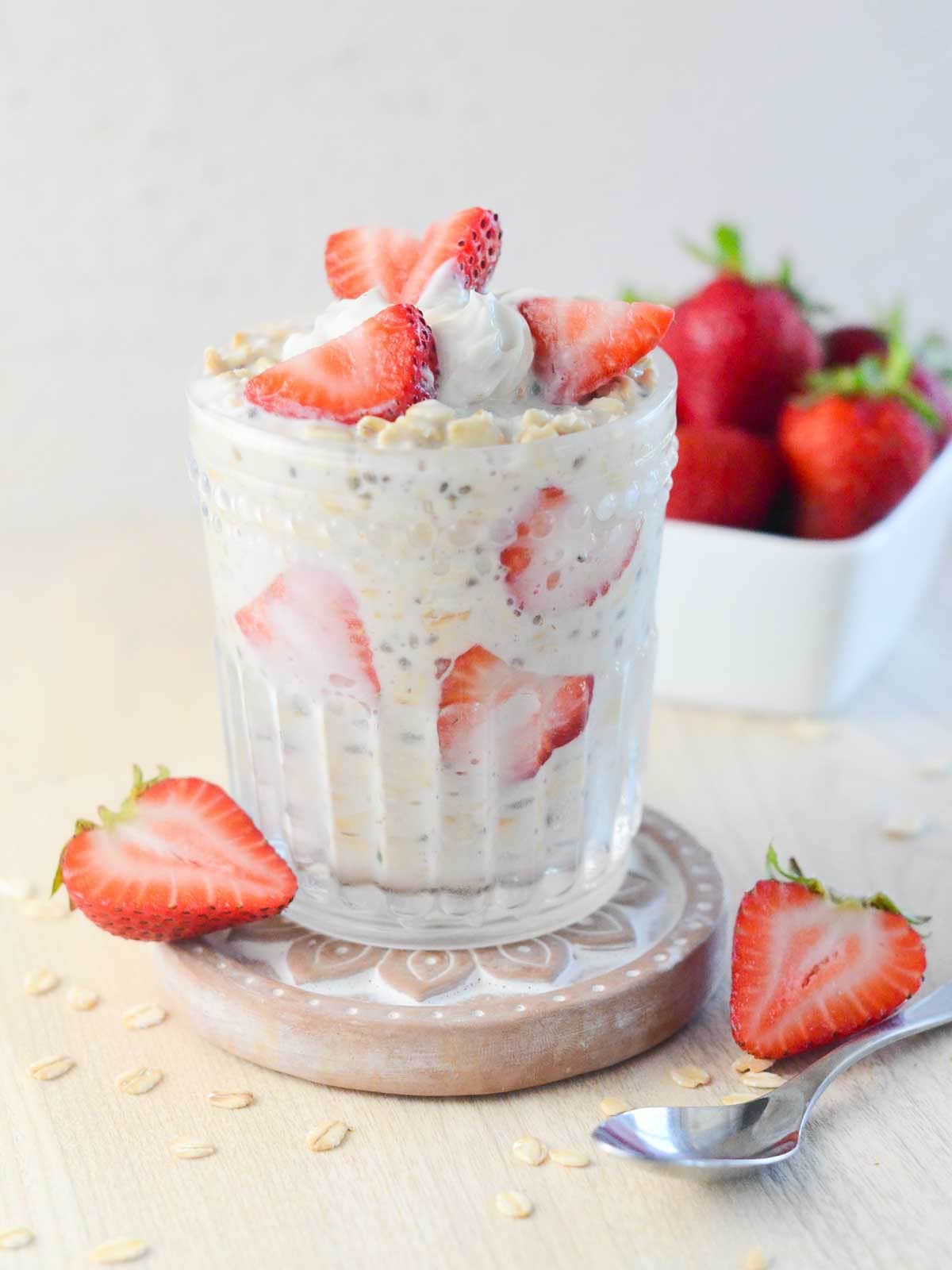 Strawberries and Cream Overnight Oats (Vegan)