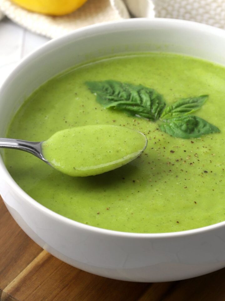 20 Vegan Zucchini Recipes Naturallie Plant Based   Zucchini Basil Soup With Spoon 720x960 