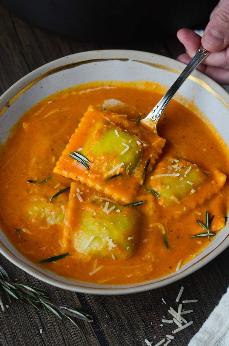 Rustic Tomato Ravioli Soup (Vegan)