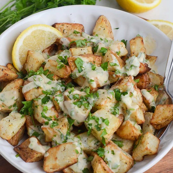 Crispy Garlic Lemon Herb Potatoes (Air Fryer) Naturallie PlantBased
