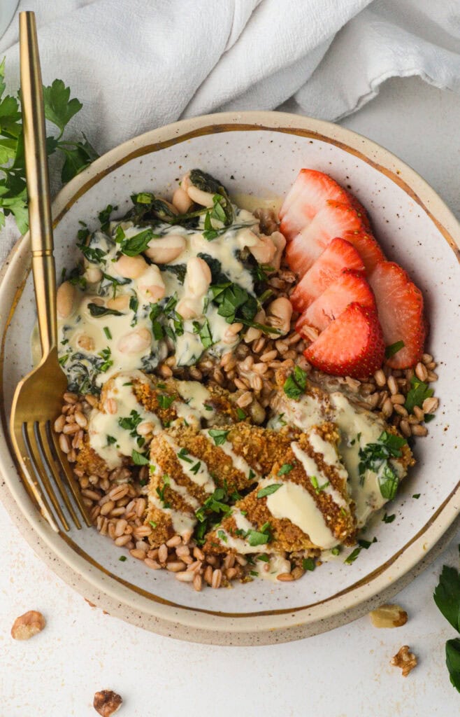 Walnut Crusted Tofu Bowl with Tahini Drizzle