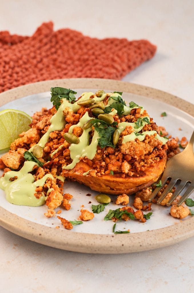Smoky Tofu Chorizo Stuffed Sweet Potatoes